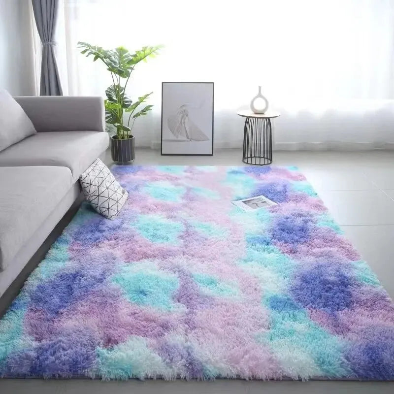 Weicher Teppich im Tie-Dye Design – Waschbarer, Rutschfester Teppich für Wohnzimmer & Schlafzimmer