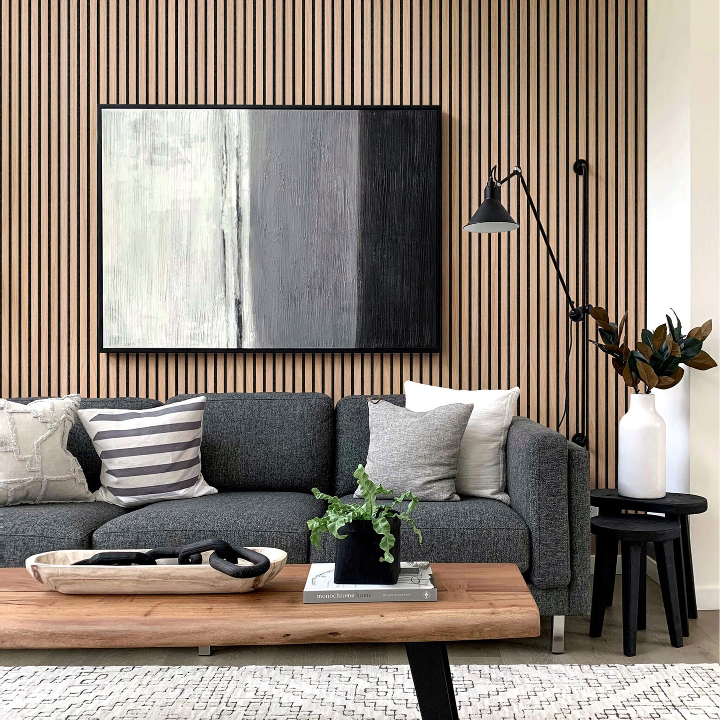 Painel Acústico Walleu 240 x 60cm | Carvalho Natural Feltro Preto